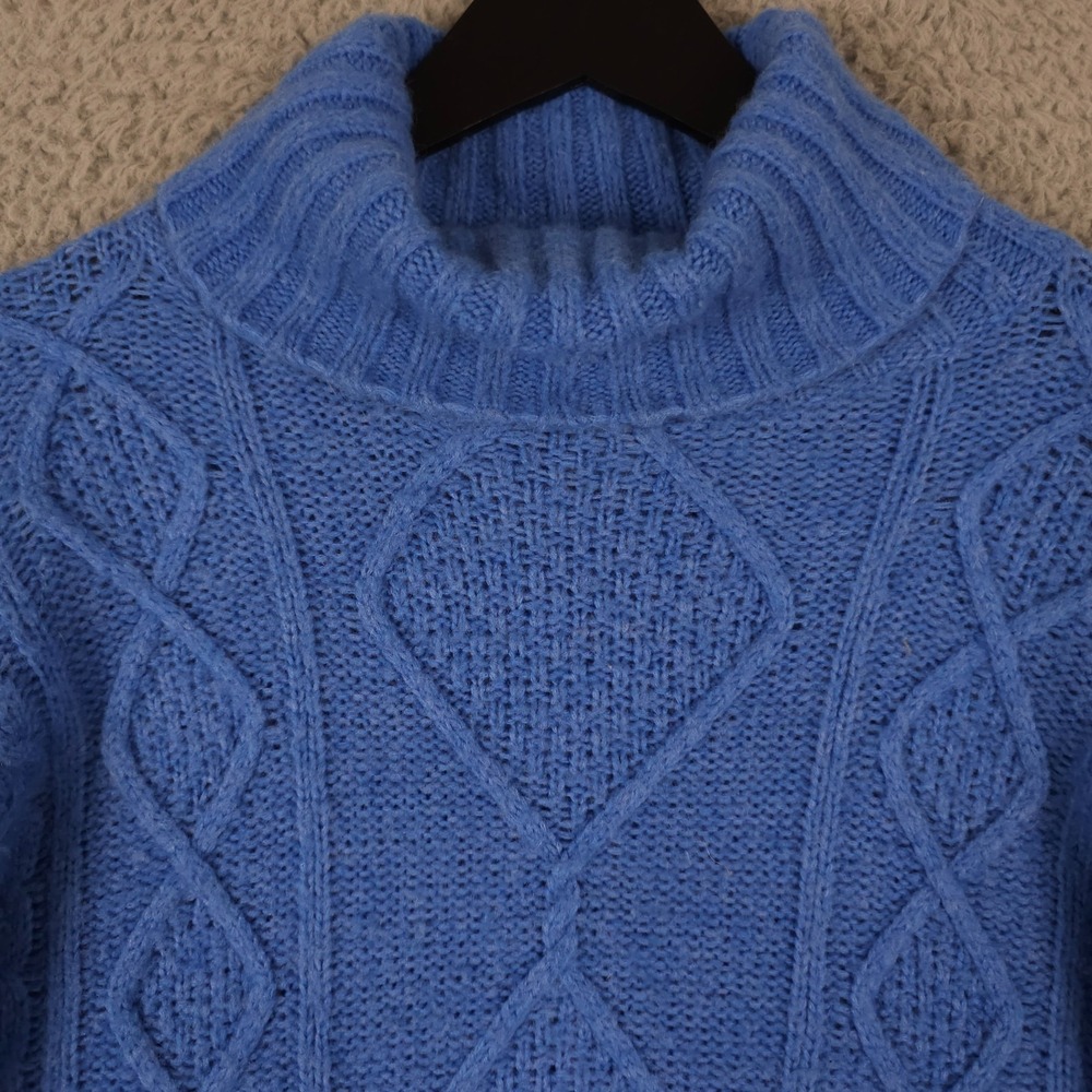 Aerie Sweater Womens L Blue Wool Blend Soft Knit Turtleneck Oversized Slouchy - Picture 8 of 11